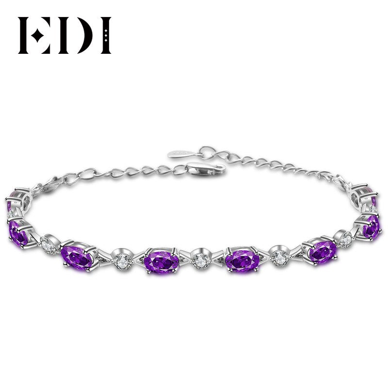 Women Gemstone Purple Crystal Bracelet In Jewelry 925 Sterling Silver Bracelets For Oval Cut Amethyst Bangle Jewelry Gift