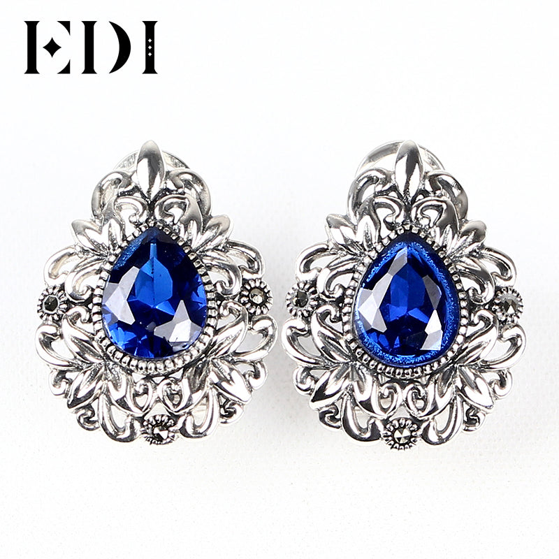 Women Retro 925 Sterling Thai Silver Earrings Handmade Inlaid Pink Corundum Elegant Stud Earrings For Women Party Gift