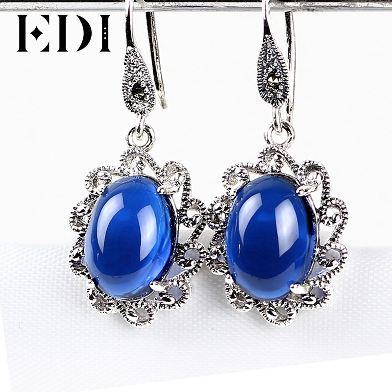 Women Trendy Agate 925 Sterling Silver Flower Drop Earrings Vintage Bohemia Dangle Earring For Women Bijoux Femme Jewelry