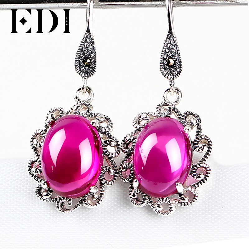 Women Trendy Agate 925 Sterling Silver Flower Drop Earrings Vintage Bohemia Dangle Earring For Women Bijoux Femme Jewelry
