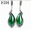 Women Vintage 925 Sterling Thai Silver Garnet Drop Earring Green/Red Chalcedony Gems Long Retr Charm Fine Jewelry EH017S