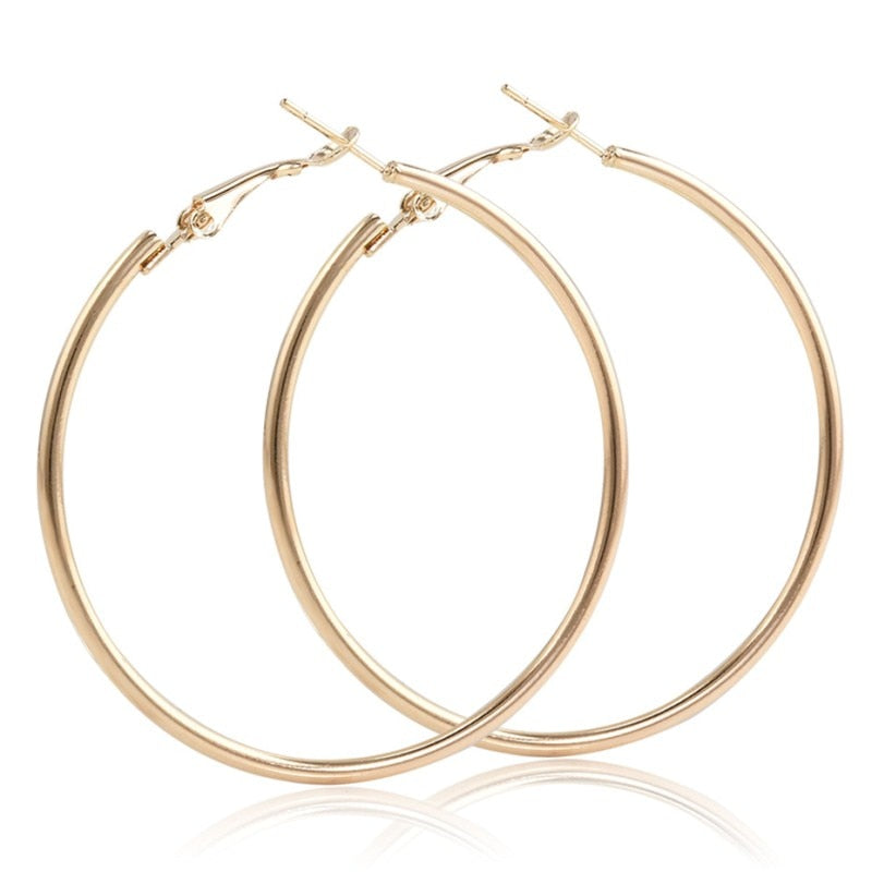 EK2088 Punk Big Size Hoop Earrings Brincos Trendy Party Exaggerated Gold Silver Color Round Circle Earrings for Women Jewelry