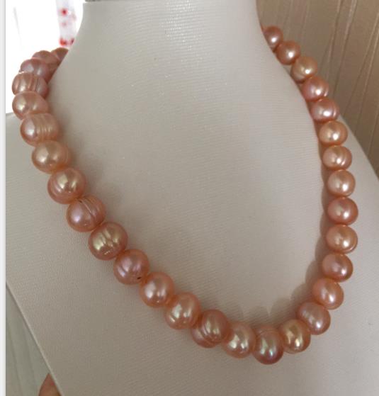 ELEGANT 11-13mm SOUTH SEA BAROQUE GOLD PINK PEARL NECKLACE