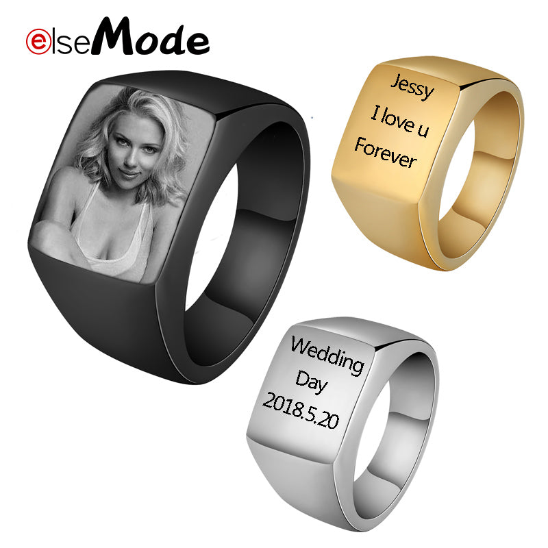 7-14 Size Fashion Personalized Customized Engrave Family Photo Men Engagement Wedding Rings for Women Jewelry