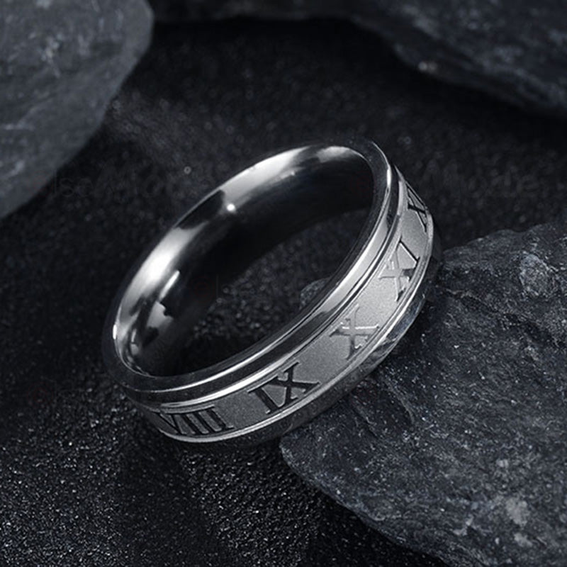 8 mm 316L Stainless Steel Wedding Band Ring Roman Numerals Gold Black Co Punk Rings for Men Women Fashion Jewelry