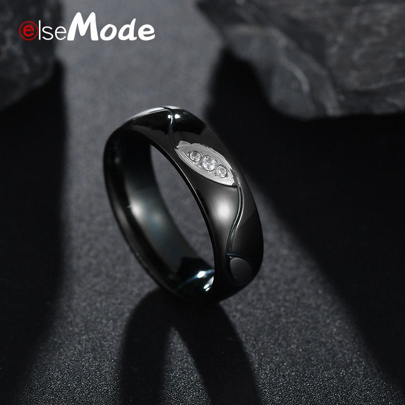 Gold Black Charm Lover CZ Stone Crystal 316L Stainless Steel Wedding Couple Rings 6mm For Men Women Drop Shipping