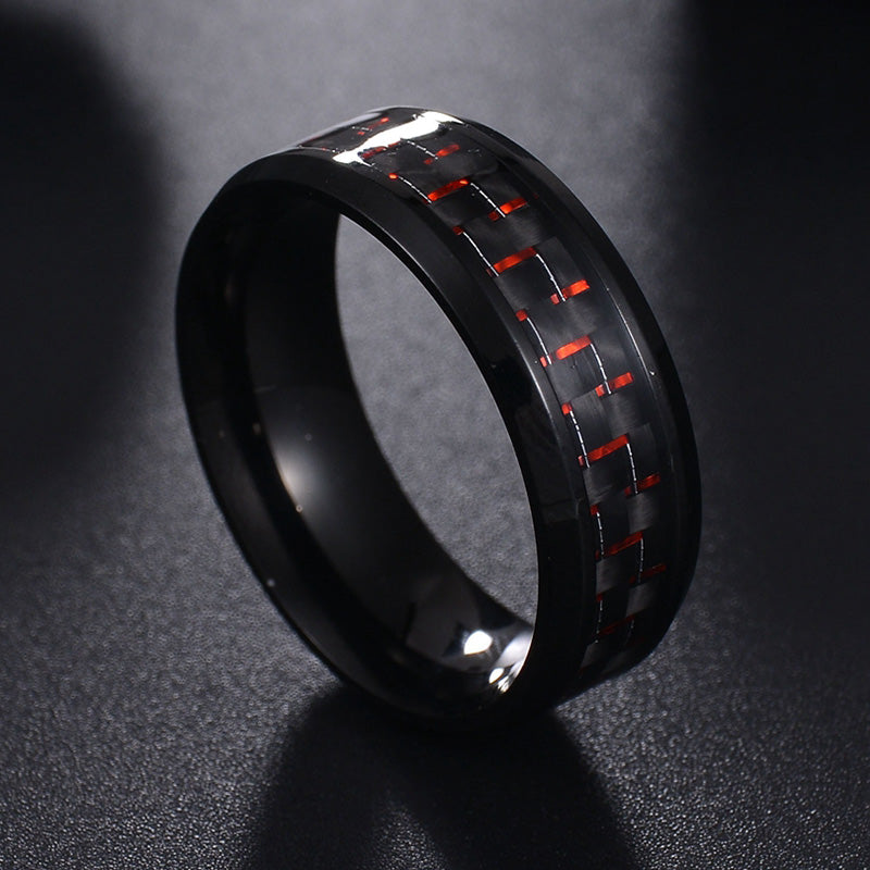 Titanium Steel Black Carbon Fiber Mens Co Rings Fashion Red Blue Ring Anel Masculino Jewelry