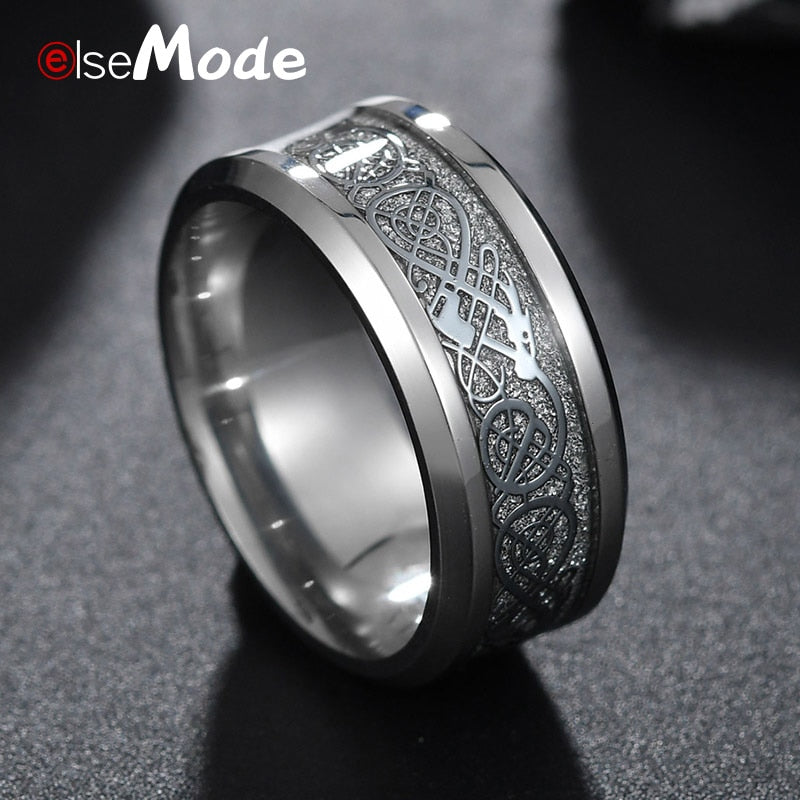Vintage 316L Stainless Steel Dragon Rings 8 MM For Men Women Gold Silver Black Charms Lovers Drop Shipping