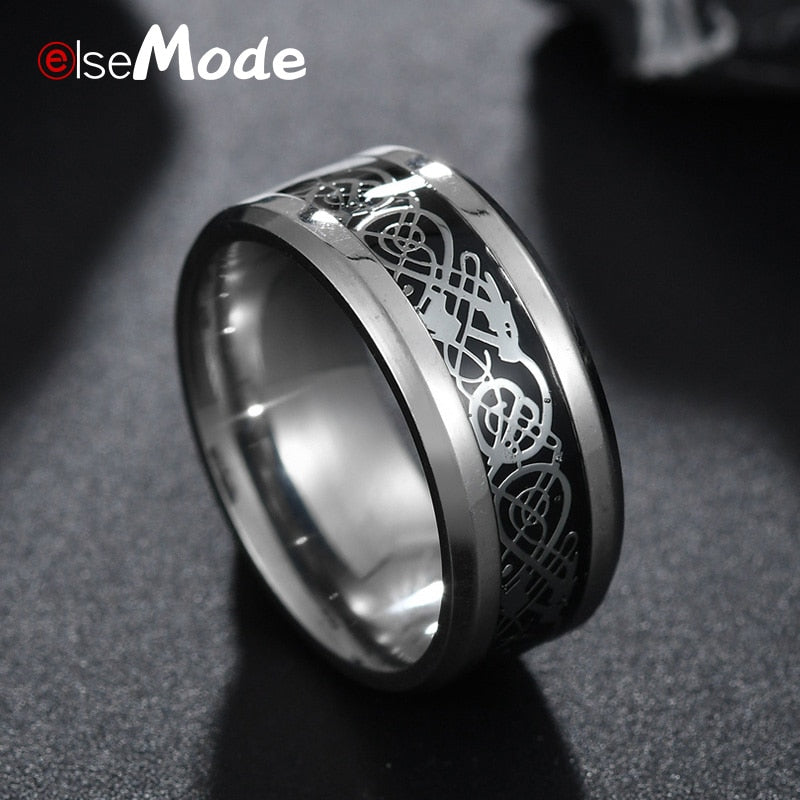 Vintage 316L Stainless Steel Dragon Rings 8 MM For Men Women Gold Silver Black Charms Lovers Drop Shipping