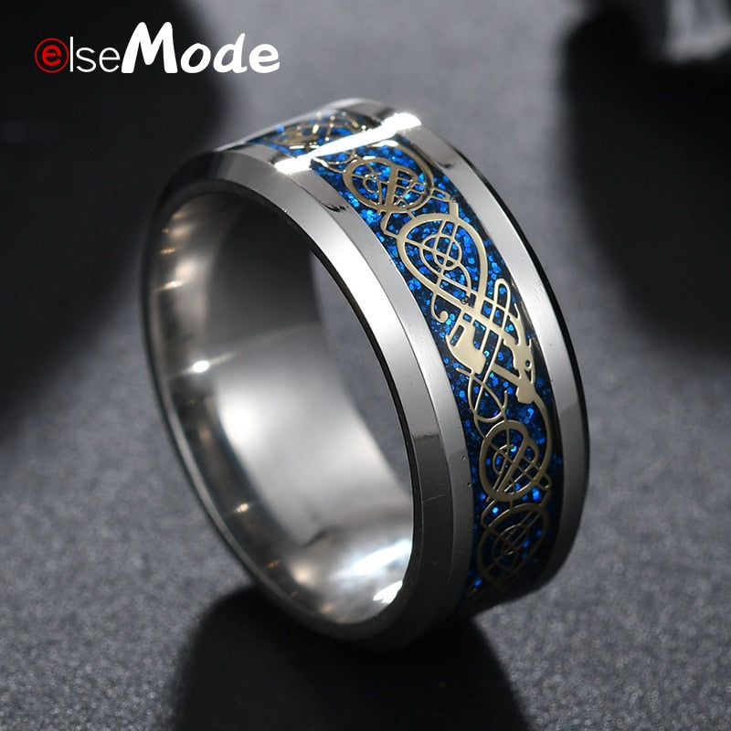 Vintage 316L Stainless Steel Dragon Rings 8 MM For Men Women Gold Silver Black Charms Lovers Drop Shipping