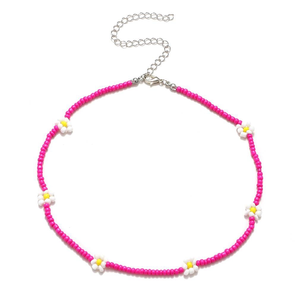 EN 2021 Korea Lovely Daisy Flowers Colorful Beaded Charm Statement Short Choker Necklace for Women Vacation Jewelry