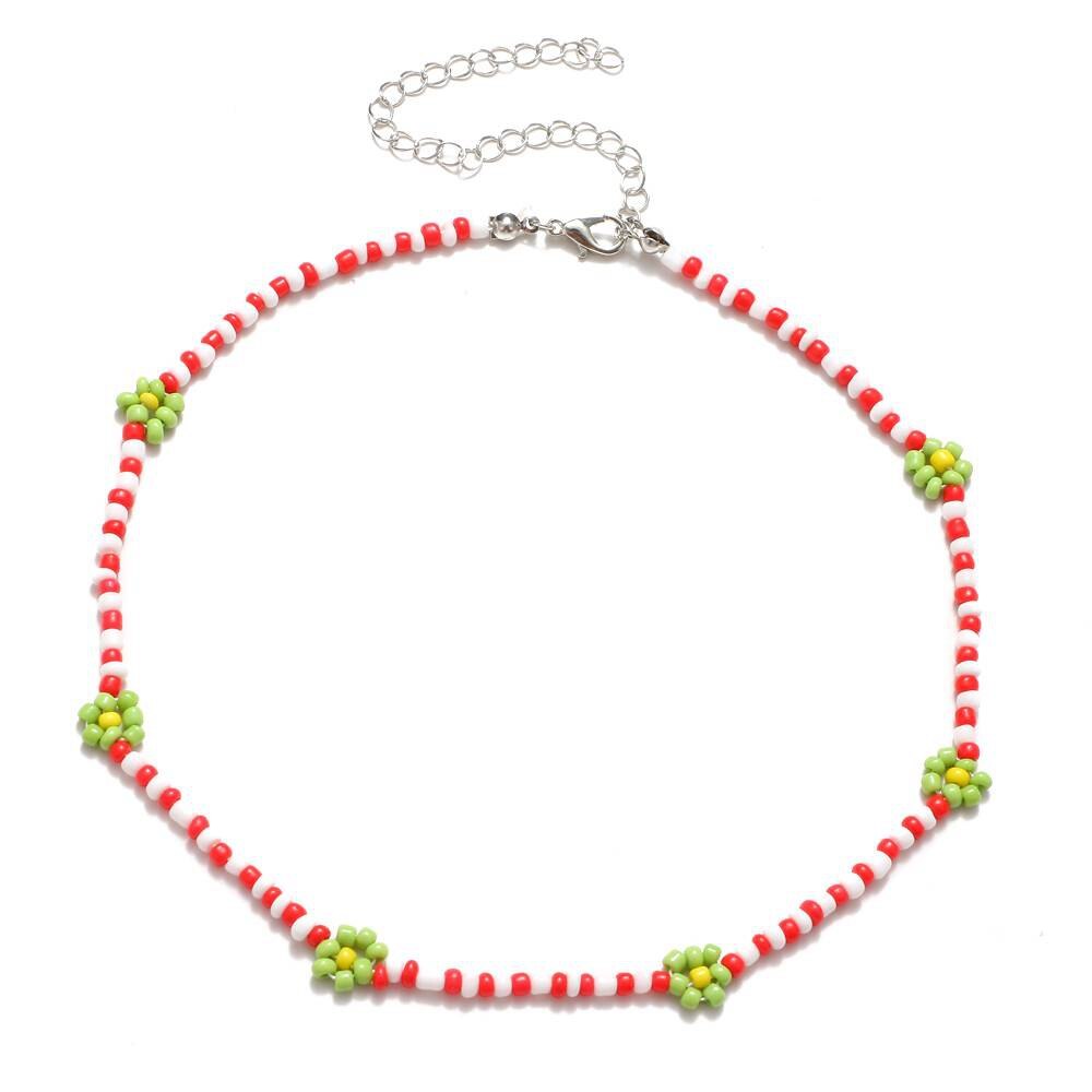 EN 2021 Korea Lovely Daisy Flowers Colorful Beaded Charm Statement Short Choker Necklace for Women Vacation Jewelry