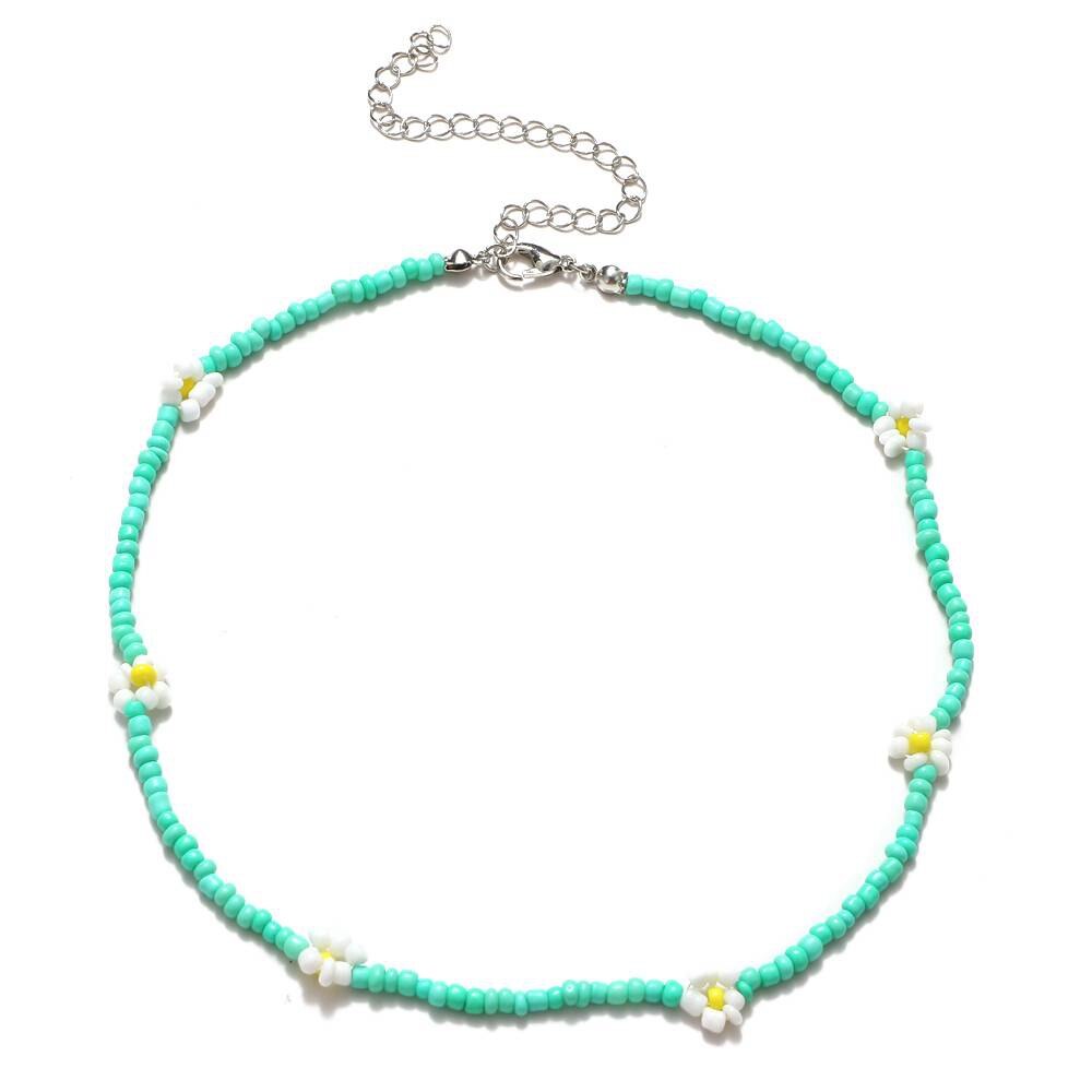 EN 2021 Korea Lovely Daisy Flowers Colorful Beaded Charm Statement Short Choker Necklace for Women Vacation Jewelry