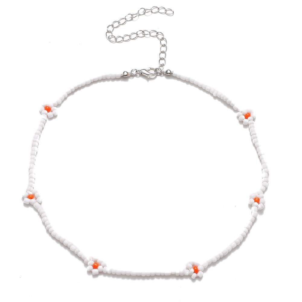 EN 2021 Korea Lovely Daisy Flowers Colorful Beaded Charm Statement Short Choker Necklace for Women Vacation Jewelry