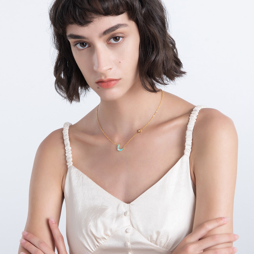 ENBlue Moon Necklace For Women Stainless Steel Jewelry Gold Color Fine Pendant Necklace 2021 Beach Collier P3207