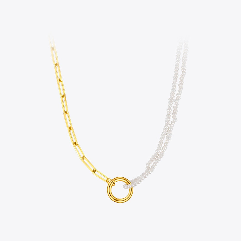 ENVintage Chain With Natural Pearl Necklaces Stainless Steel Gold Color Pendant Necklace Jewelry Collares P3188