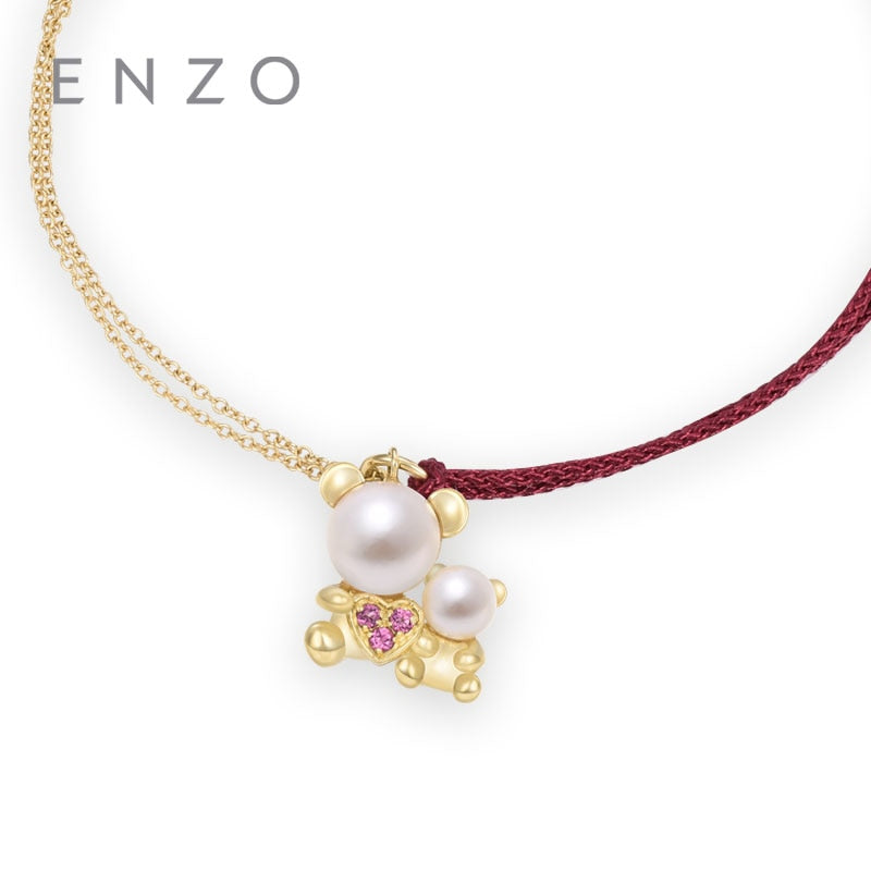 AKOYA pearl 0.06CT Garnet Real 18K Yellow Gold bracelet mother baby bear red bracelet mother's d special