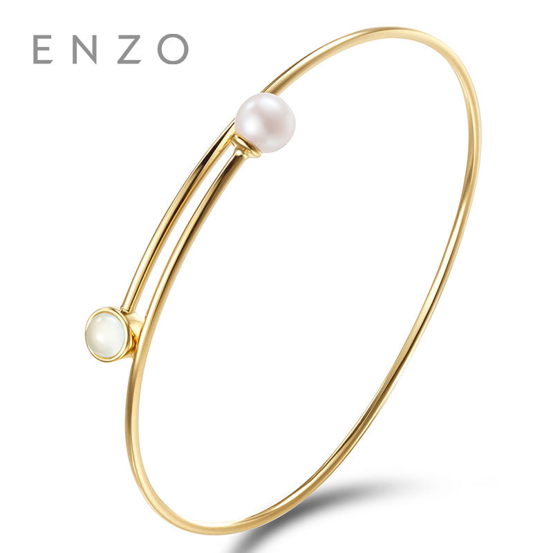 Sugaring Time CollectionsAkoya Pearl With Prehnite18K Yellow Gold Bracelet All-match Fashion Bracelets Woman Jewelry