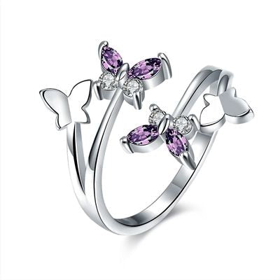 Adjustable butterfly Crystal Wings Female Rings For Women Cross Heart love Jewelry Girls Wedding Bands Fashion Party Ring
