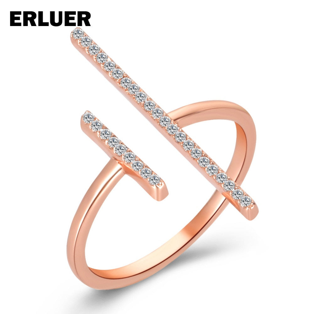 Brand Adjustable jewelry Rings Fashion silver rose gold color Crystal cz zircon wedding Finger Ring For Women girls Bague