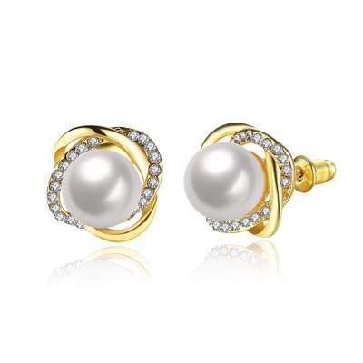 Women's Elegant Imitation Pearl Knot Studs Earrings for women girls Rose Gold color crystal Charm Earring Brincos jewelry
