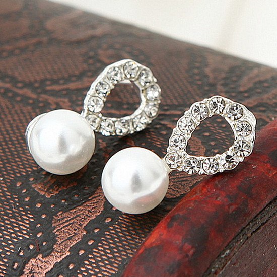 ES570 Waterdrop Stud Earrings for Women Crystal Simulated Pearls Earring Fashion Jewelry Geometric Brincos Bijoux 2020 HOT Sell