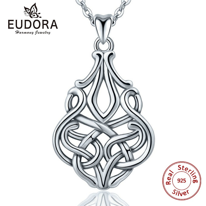 925 Sterling Silver Women girl Pendant Necklace Irish Celtics Knot Luck Necklace Sliver Fine jewelry For Women Best Gifts