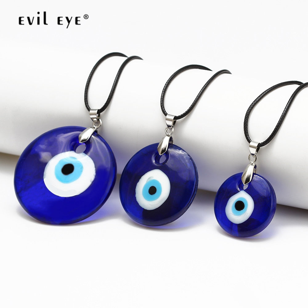 EVIL EYE Glass Blue Turkish Evil Eye Pendant Necklace Leather Long Neck Chain Necklace Jewelry for Women Girls LB1226