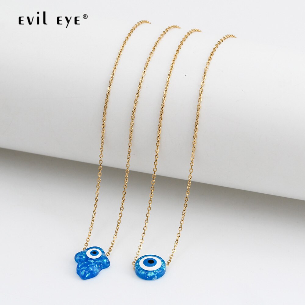 EVIL EYE Titanium Steel Dainty Long Chain Necklace Hamsa Hand Turkish Evil Eye Pendant Necklace Jewelry for Women Girls BE367