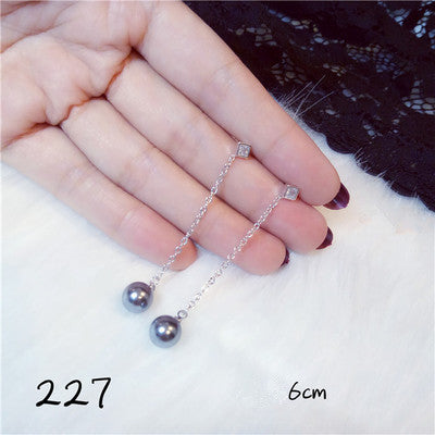 Eardrop Earrings For Women 9-10mm Gr Pearls S925 Sterling Silver Fine Jewelry Temperament Vintage Long Brincos