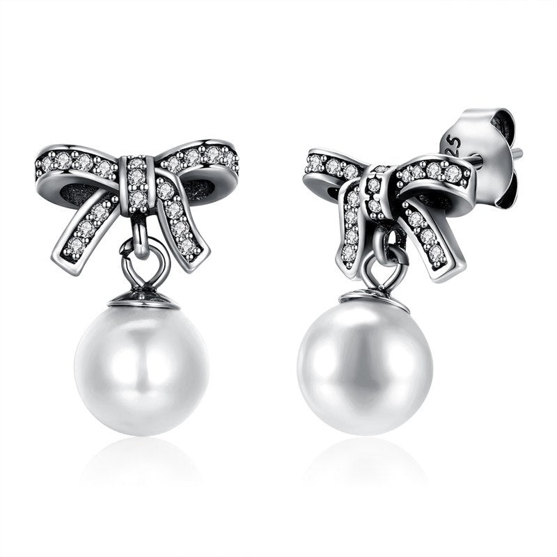 Earring of SVE091, sweetly style with 8mm shell pearl + top A zirconia, fashion jewelry earrings for Woman, brithd gift.