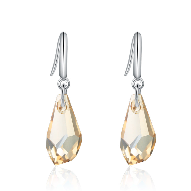 Earrings for Women 925 Sterling Silver Jewelry Champagne Yellow Drop Earrings with Stones Austrian Crystal Earring With Box