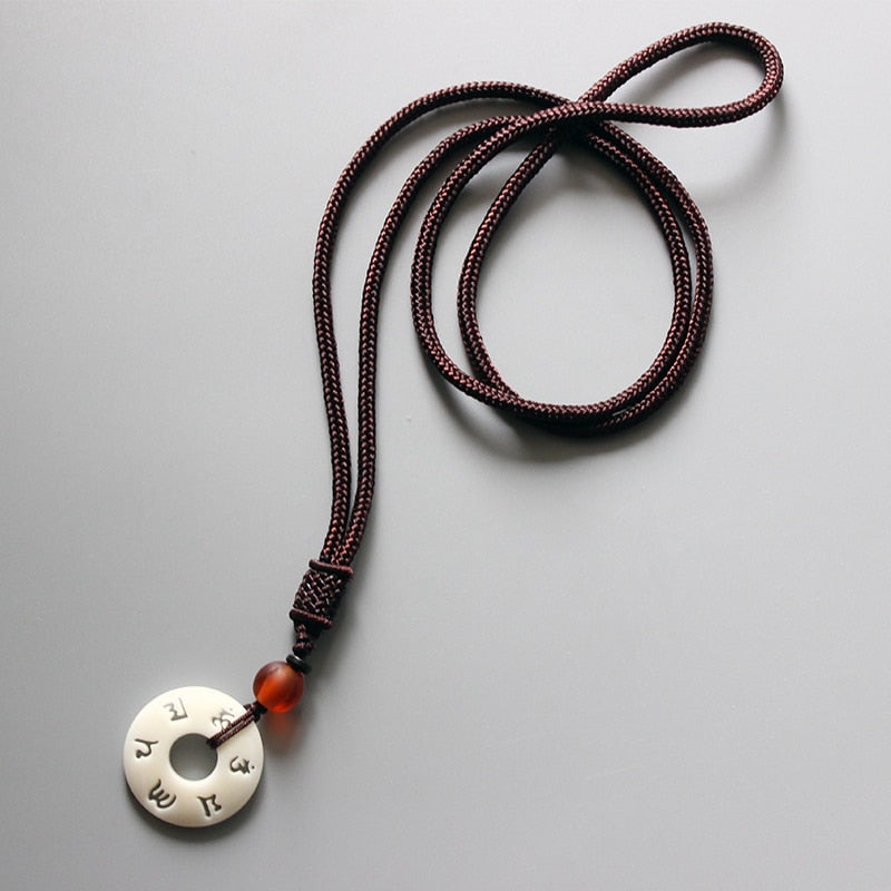 Tibetan Buddhist Handmade Simple Rope Chain With OM Mantra Sign Tagua Nut Pendant Necklace Buddhism Amulet Jewelry