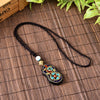Ebony Clay Brass Inlaid with Nepalese National Style Hand-made Thangka Sweaterchain Versatile with Buddha's Cotton Hemp Necklace