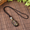 Ebony Clay Brass Inlaid with Nepalese National Style Hand-made Thangka Sweaterchain Versatile with Buddha's Cotton Hemp Necklace