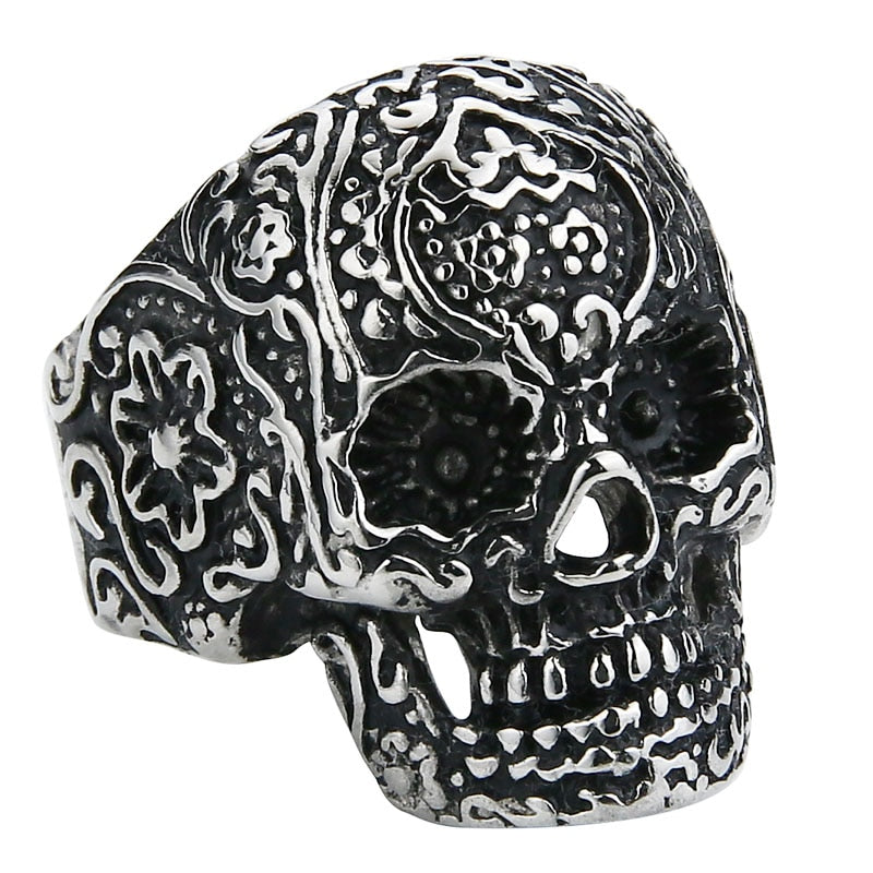 Anel Masculino Punk Vintage Trend Men's Ring Gothic Men's Skull Flower Red/Blue Eyes Biker Satinless Steel Ring