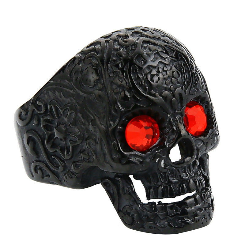 Anel Masculino Punk Vintage Trend Men's Ring Gothic Men's Skull Flower Red/Blue Eyes Biker Satinless Steel Ring