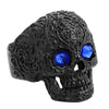 Anel Masculino Punk Vintage Trend Men's Ring Gothic Men's Skull Flower Red/Blue Eyes Biker Satinless Steel Ring