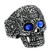 Anel Masculino Punk Vintage Trend Men's Ring Gothic Men's Skull Flower Red/Blue Eyes Biker Satinless Steel Ring