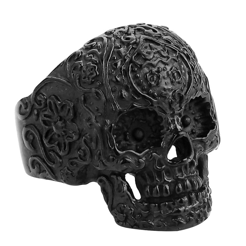 Anel Masculino Punk Vintage Trend Men's Ring Gothic Men's Skull Flower Red/Blue Eyes Biker Satinless Steel Ring