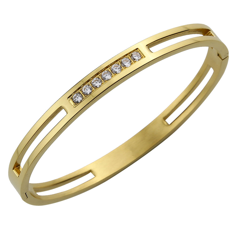 Men's Bangle Stainless Steel Cuff Bracelets&Bangles Gold Color Brand CZ Crystal Buckle Charm Bracelet For Women Jewelry
