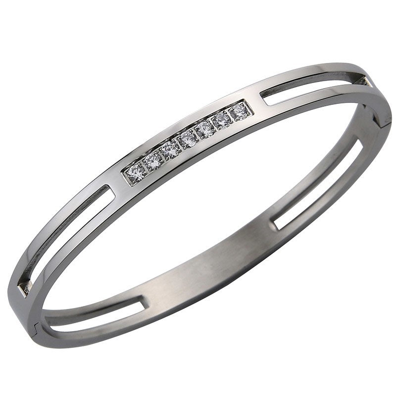 Men's Bangle Stainless Steel Cuff Bracelets&Bangles Gold Color Brand CZ Crystal Buckle Charm Bracelet For Women Jewelry