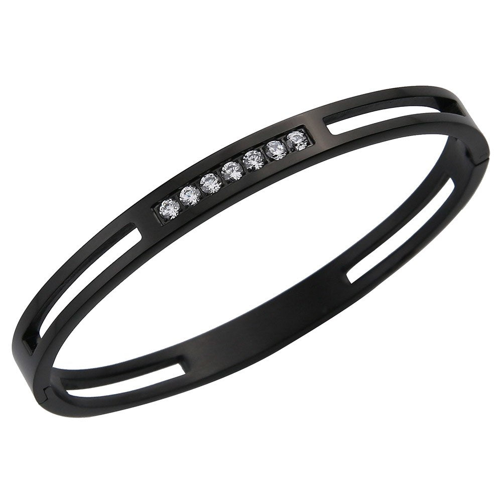 Men's Bangle Stainless Steel Cuff Bracelets&Bangles Gold Color Brand CZ Crystal Buckle Charm Bracelet For Women Jewelry