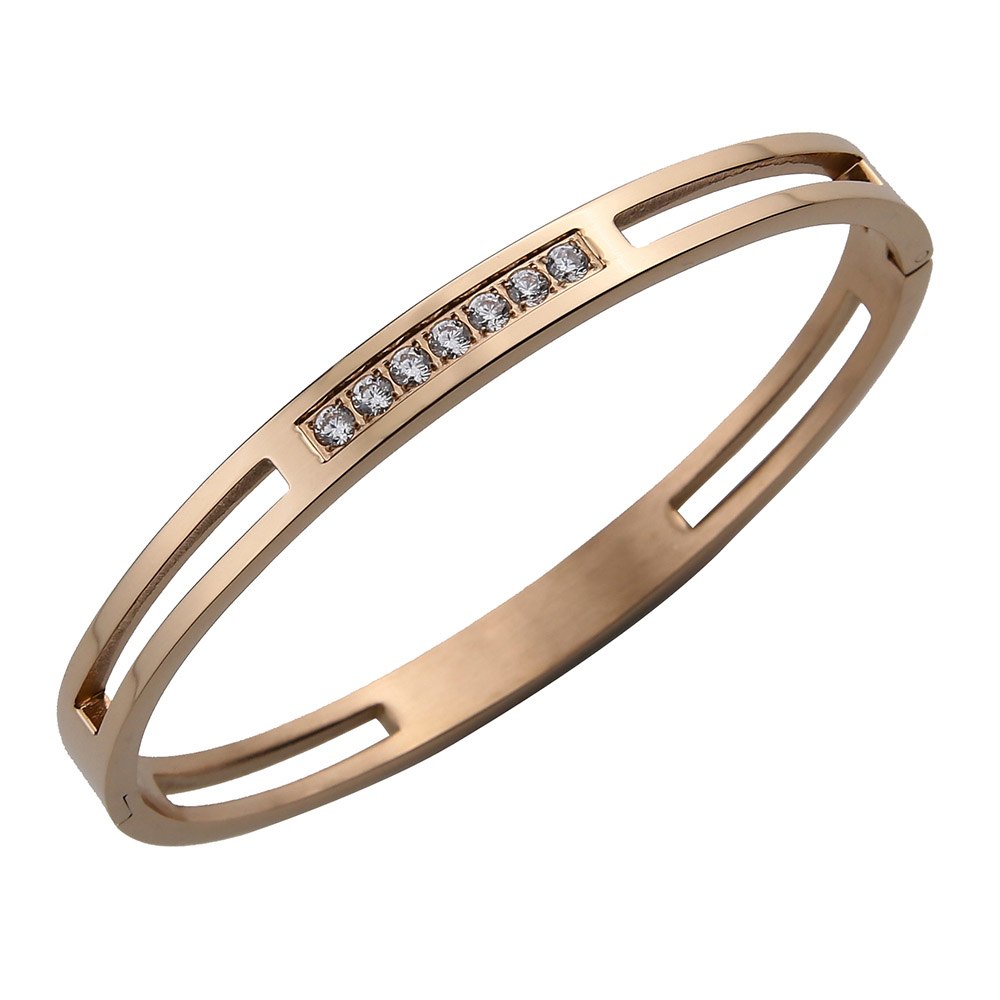 Men's Bangle Stainless Steel Cuff Bracelets&Bangles Gold Color Brand CZ Crystal Buckle Charm Bracelet For Women Jewelry