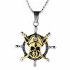 Punk Biker Titanium Stainless Steel Rudder Skull Pirate Pendants Necklaces for Men Jewelry 55cm Box Chain