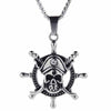 Punk Biker Titanium Stainless Steel Rudder Skull Pirate Pendants Necklaces for Men Jewelry 55cm Box Chain