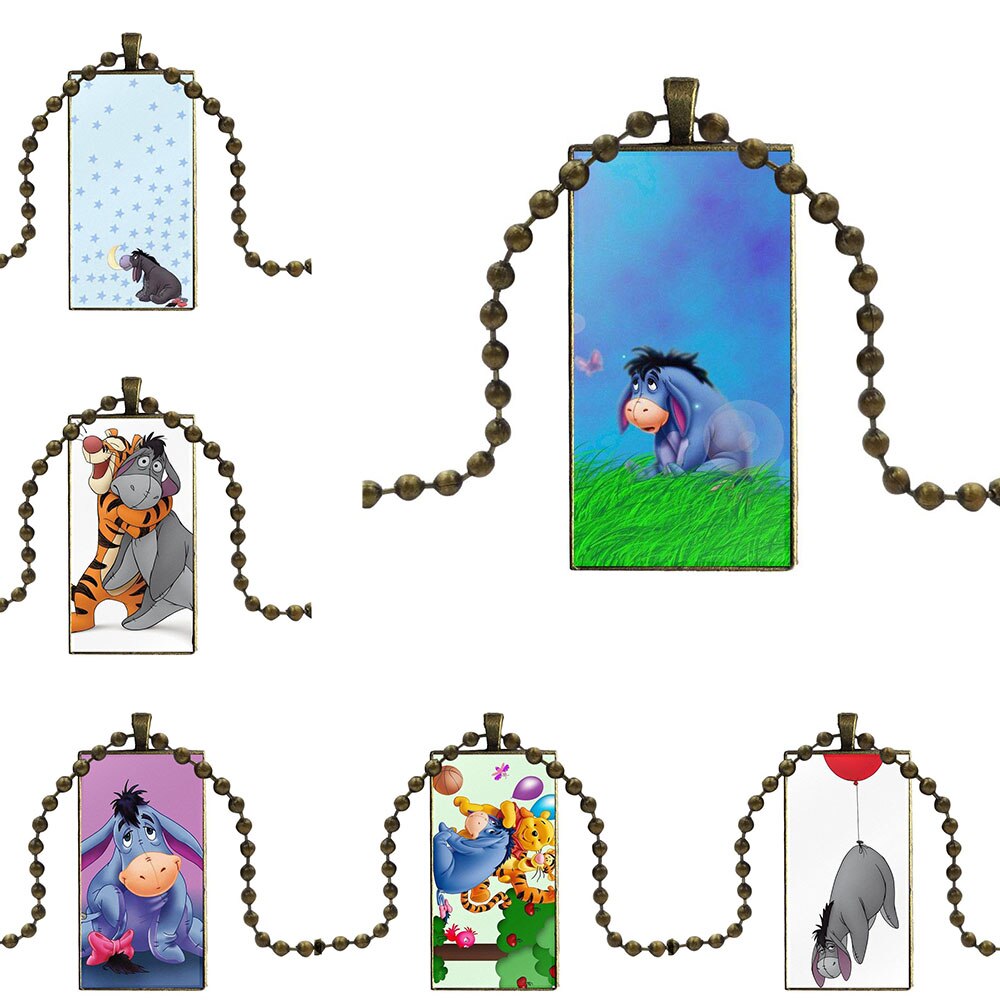 Eeyore Donkey Quotes Pooh Design Vintage Glass Women Rectangle Necklace Pendants For Valentine&#39;S Day Gift