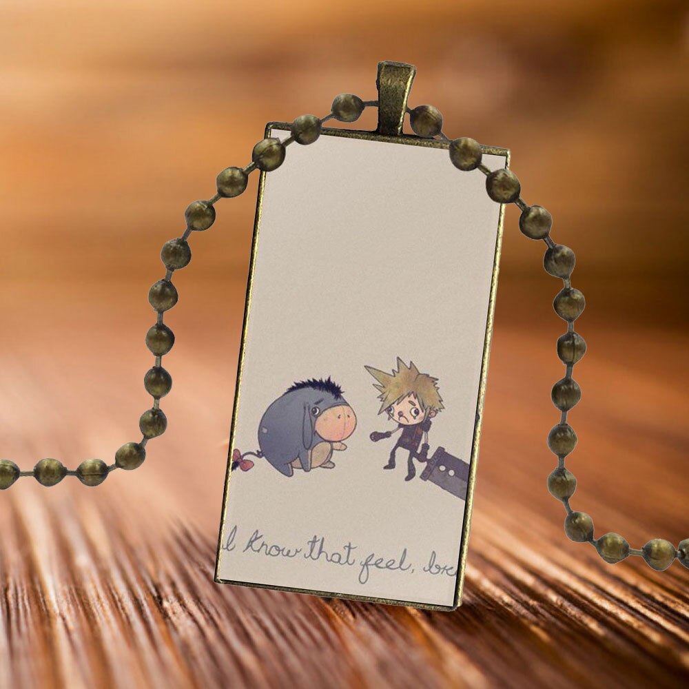 Eeyore Donkey Quotes Pooh Design Vintage Glass Women Rectangle Necklace Pendants For Valentine&#39;S Day Gift