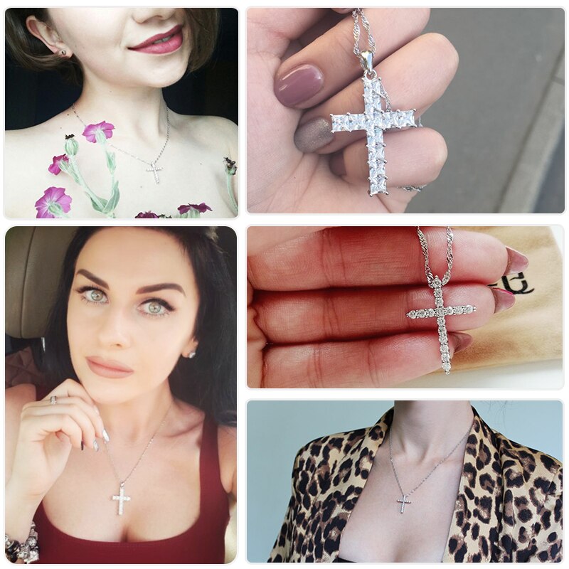 Effie Queen Cross Pendant Necklace Silver Color for Women's Clothing &amp; Accessories Crystal Necklace Jewelry Gift WN56