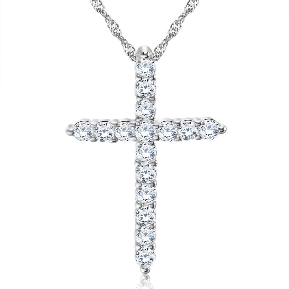 Effie Queen Cross Pendant Necklace Silver Color for Women's Clothing &amp; Accessories Crystal Necklace Jewelry Gift WN56